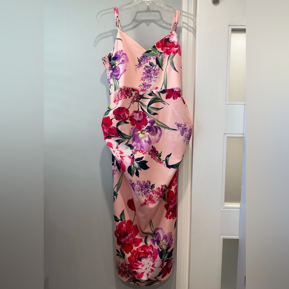 Maternity ASOS dress, soft pink with floral print, size UK 12, EU 40, US 8
